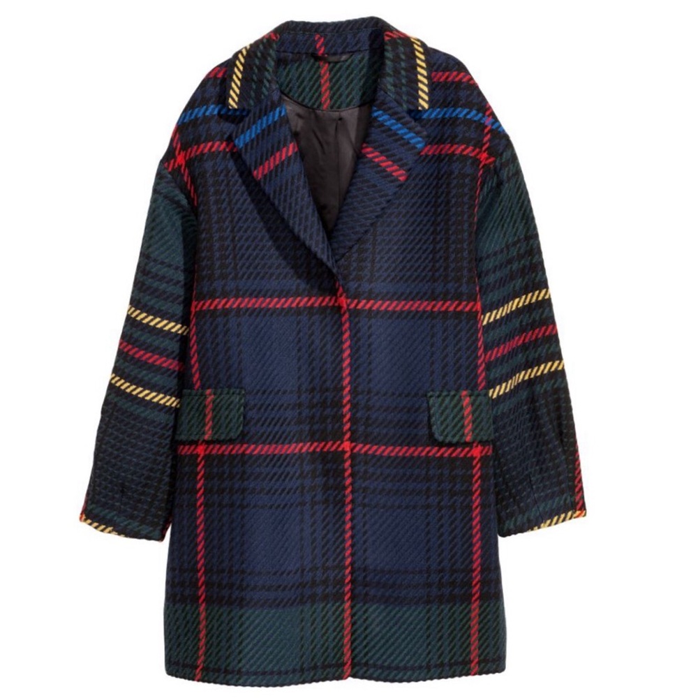 H&M Plaid Wool-Blend Coat in Navy, Green, Red, Yellow